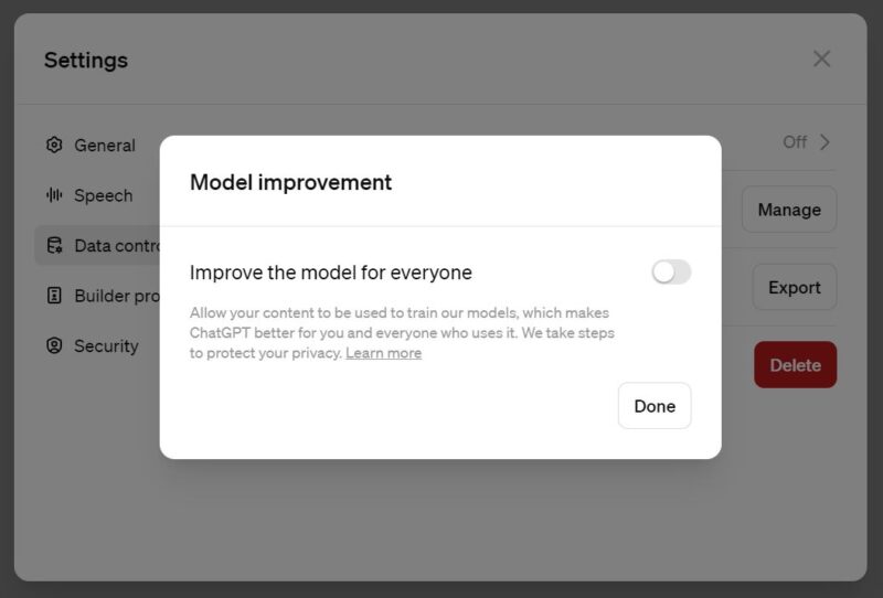 ChatGPT settings improve model for everyone