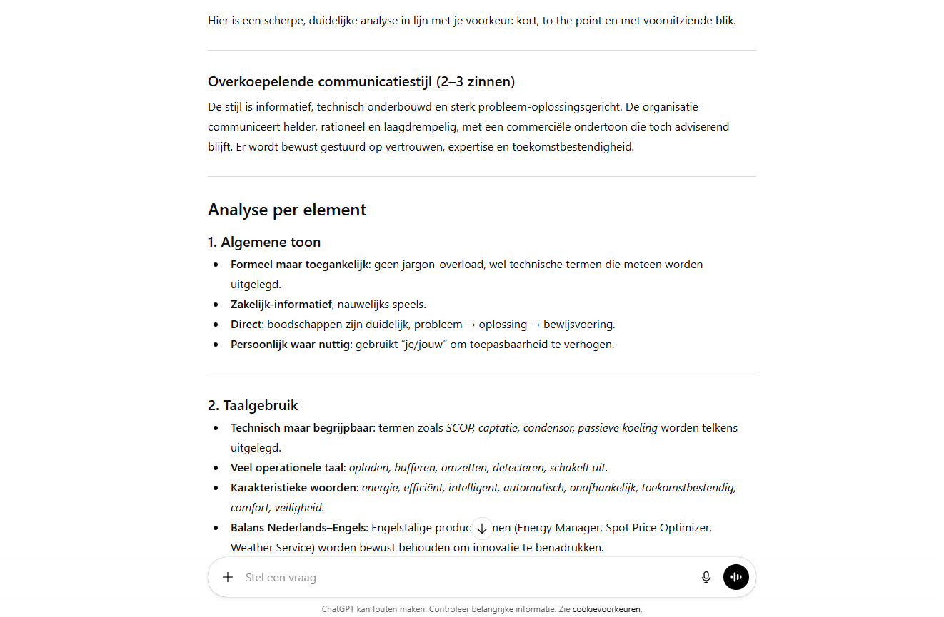 ChatGPT analyse communicatiestijl